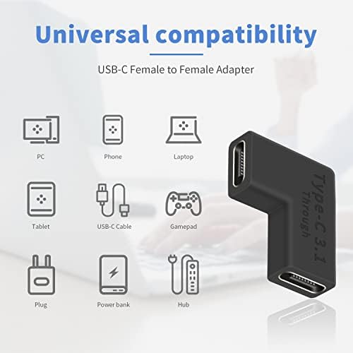 Duttek USB C מצמד, 10GBBPs USB C מתאם נשים לנקבה, USB 3.1 זווית ימנית סוג C מחבר מתאם תומך בטעינה מהירה והעברת נתונים
