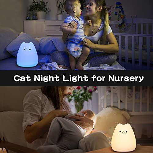 חתול לילה אור, סוללה מופעל חמוד רך סיליקון קיטי לילה מנורה, רטוב בעלי החיים משתלת אור 7 נשימה צבעים אור, חדר תפאורה מתנה