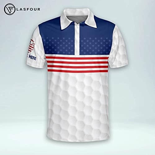 LASFOUR בהתאמה אישית חולצת פולו גולף מצחיקה לגברים גולף גולף גולף דגל אמריקאי חולצת פולו, פולו גולף פטריוטי תלת מימדי