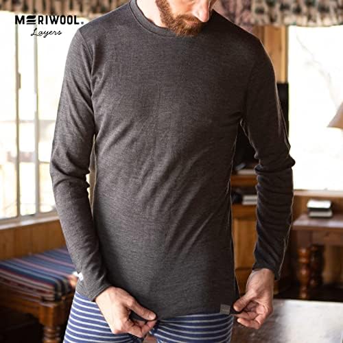 שכבת בסיס Meriwool Mens - צמר מרינו משקל בינוני חולצה תרמית של שרוול ארוך