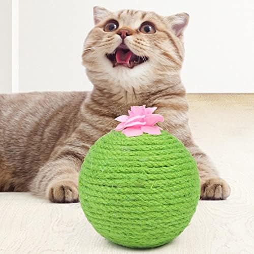 Oallk Cat Toy Sisal Cactus חתול מגרד מסלול עץ כדור עם כדור גלגול טופר טופר שוחק עמיד ללבוש חבל חבל חיית מחמד