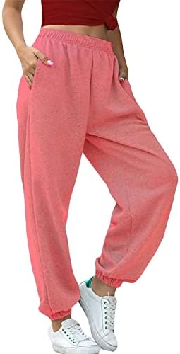 מכנסי נוחות לחג המולד של Huankd לנשים אופנה צבע אחיד אימון אלסטי אימון מכנסי טרנינג מכנסי טרקלין