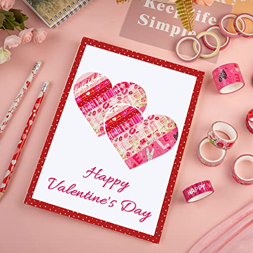 14 רולס קלטת Washi Heart Heart - נייר כסף מכסף לב ורד הדפסת קלטת קלטת עטיפת Valentine קלטות מלאכה לקלטות לראבון, מלאכת