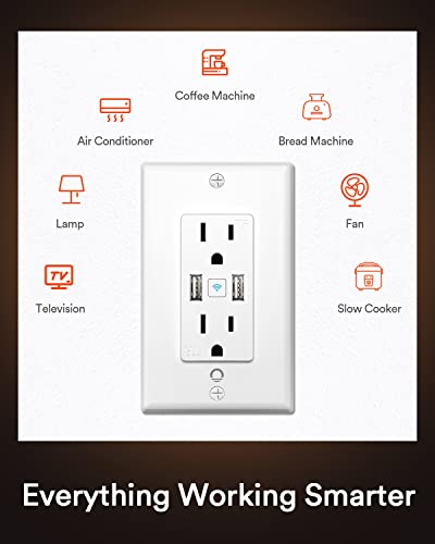 שקע קיר חכם לומרי עם USB- שקע חשמל חכם שעובד עם Alexa, Google Home, 15 אמפר, אין צורך ברכזת, ETL ו- FCC מוסמך, 2.4 גרם