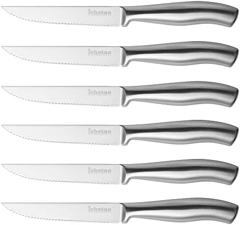 אישטאו סטייק סכינים, סטייק סכין סט של 6, 4.5 סנטימטרים סטייק סכין, מדיח כלים בטוח גבוהה פחמן נירוסטה סטייק סכין, כסף