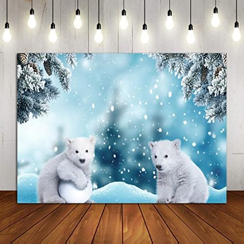 חורף לבן דוב קוטב צילום רקע קרח שלג חג המולד תינוק מקלחת ילדי מסיבת יום הולדת רקע פתית שלג יער חג המולד קישוט באנר תמונה
