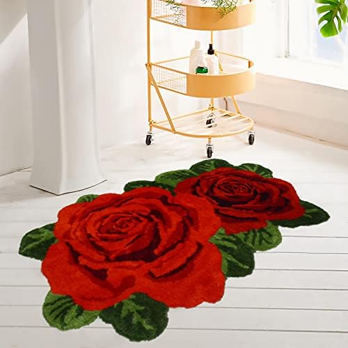 שטיח אמבטיה ורדים Ustide 2x3, שטיח אמבטיה אדום מחצלת אמבטיה מדובלת