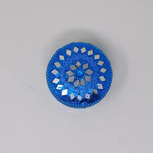 Devha אותנטי רב -צבעוני של מעצבים הודיים בעבודת יד מתנה/תיבות תכשיטים, כחול, 5 סמ