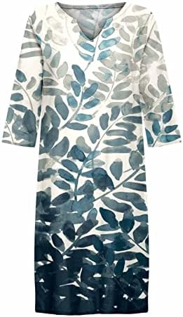 נשים קיץ מזדמן חולצה שמלת רטרו עניבה לצבוע פרחוני הדפסת 3/4 שרוול קצר מיני משמרת טוניקת שמלות
