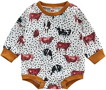 Omkzanbi יילוד המערבי קאובוי סווטשירט רומפר שרוול ארוך פרה פרה יתר על המידה יוניסקס בגדי סוודר חורפי לתינוק