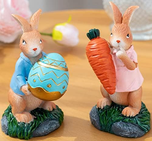 צלמיות ארנב פסחא 2 חבילות עם גזר וביצים קישוטי ארנבות פולירסין קישוטי שולחן אביב עיצוב ארנב אביזרי קישוט פסלון לחופשת